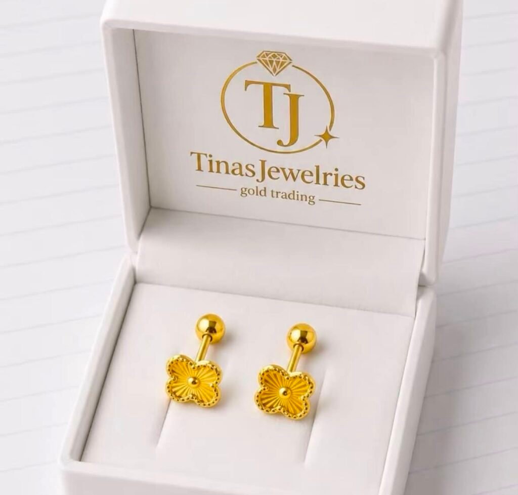 TJ 18K Pawnable Screw Mini Flower Earrings LW