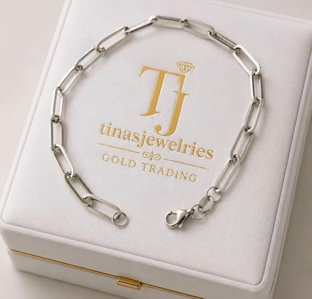 TinasJewelries Pawnable 18k WG Paper Clip Bracelet 5mm Solid