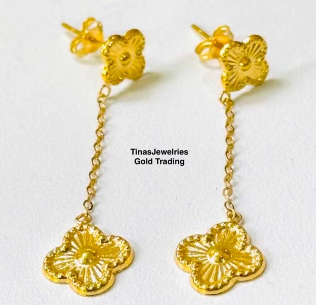 TJ18K Pawnable Mini Flower Stud Dangling Earrings