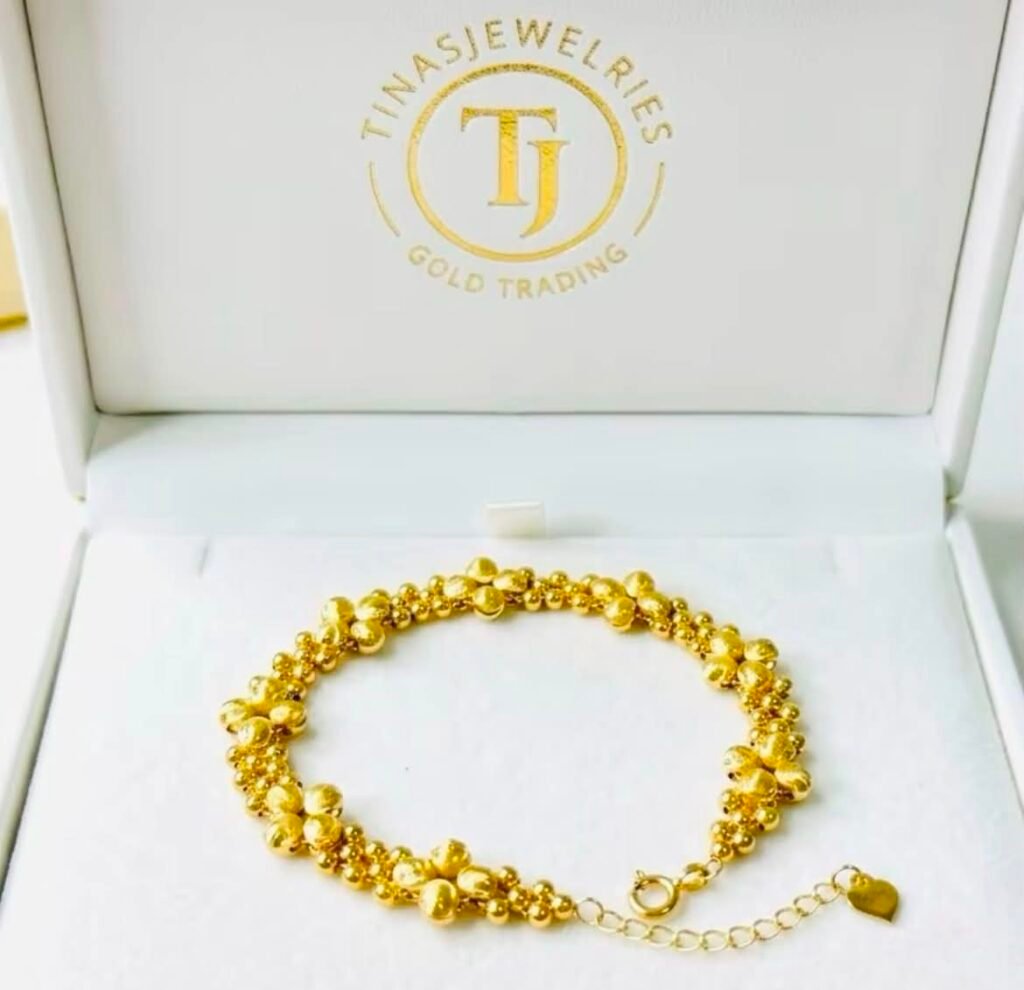 TJ 18k Premium Pawnable Special Beaded Cluster Bracelet 6.5 inches adjustable