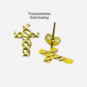 TJ 18K PAWNABLE UNISEX MINI CROSS STUD EARRINGS