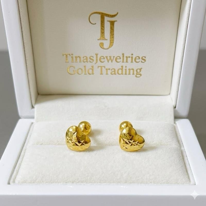 TJ PAWNABLE 18K HEART SCREW TYPE EARRINGS